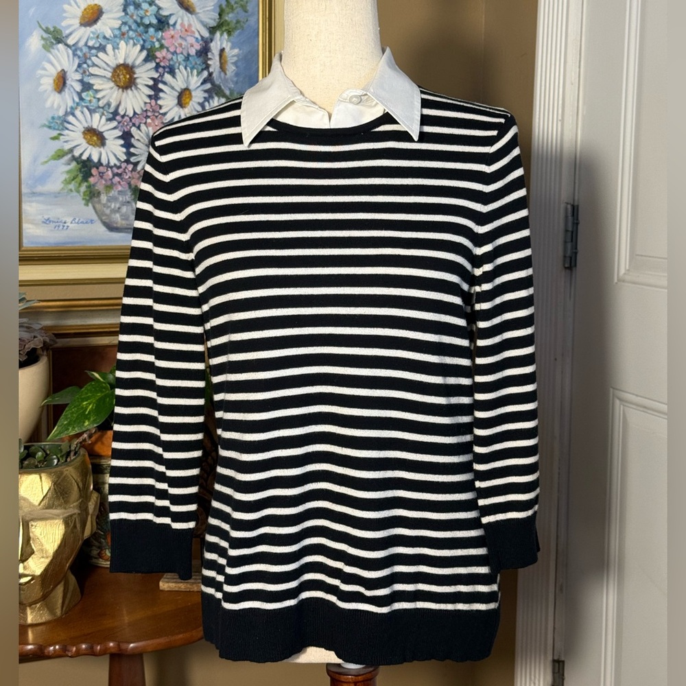 Ralph Lauren Black White Striped Sweater Coastal Preppy Nautical